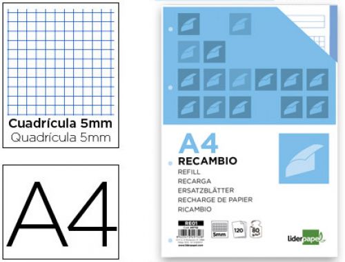 Recarga liderpapel din a4 120 f quadricula de 5 mm margem com bandas 5 cores papel de 70 gr , Liderpapel , 49752 , 8423473497528